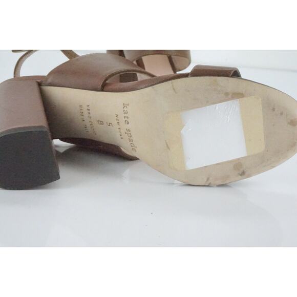 Kate Spade Brown Leather Irvine Ankle Slingback Strap Sandals  Block - Picture 9 of 11